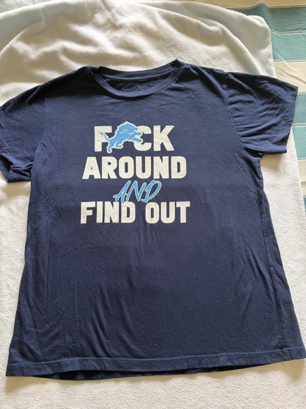 Detroit Lions Navy Short Sleeve Graphic Tee - 'Find Out'
